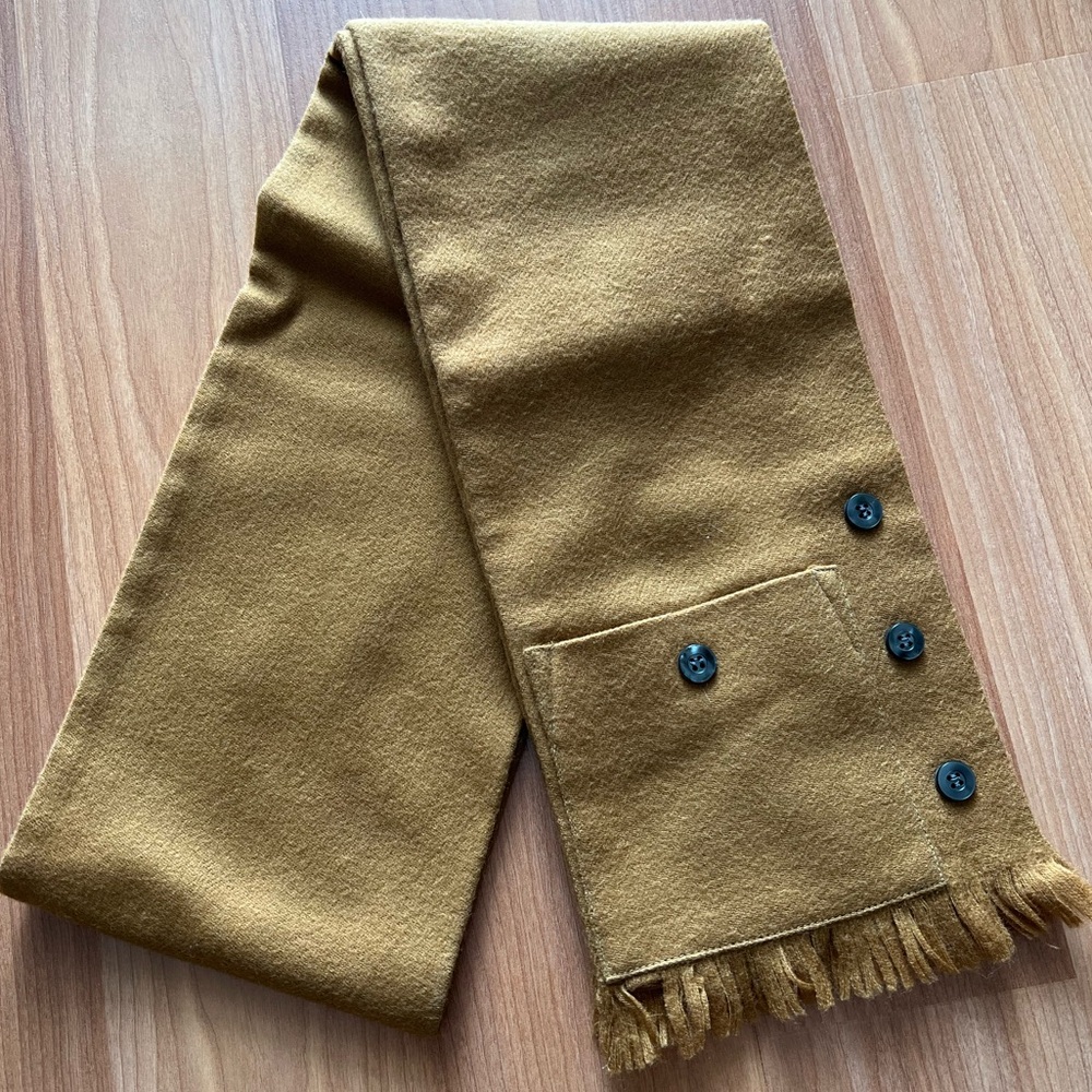 Vintage Sears Scardigan All Wool Button Scarf Vest Tan Fringe - Picture 9 of 10
